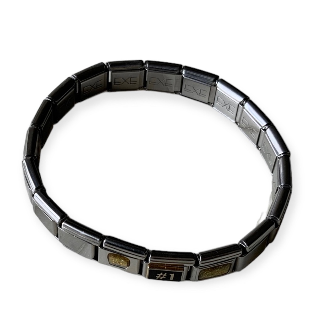 Vintage 90s Stainless Steel Expansion Charm Stretch Unisex Bracelet + six charms